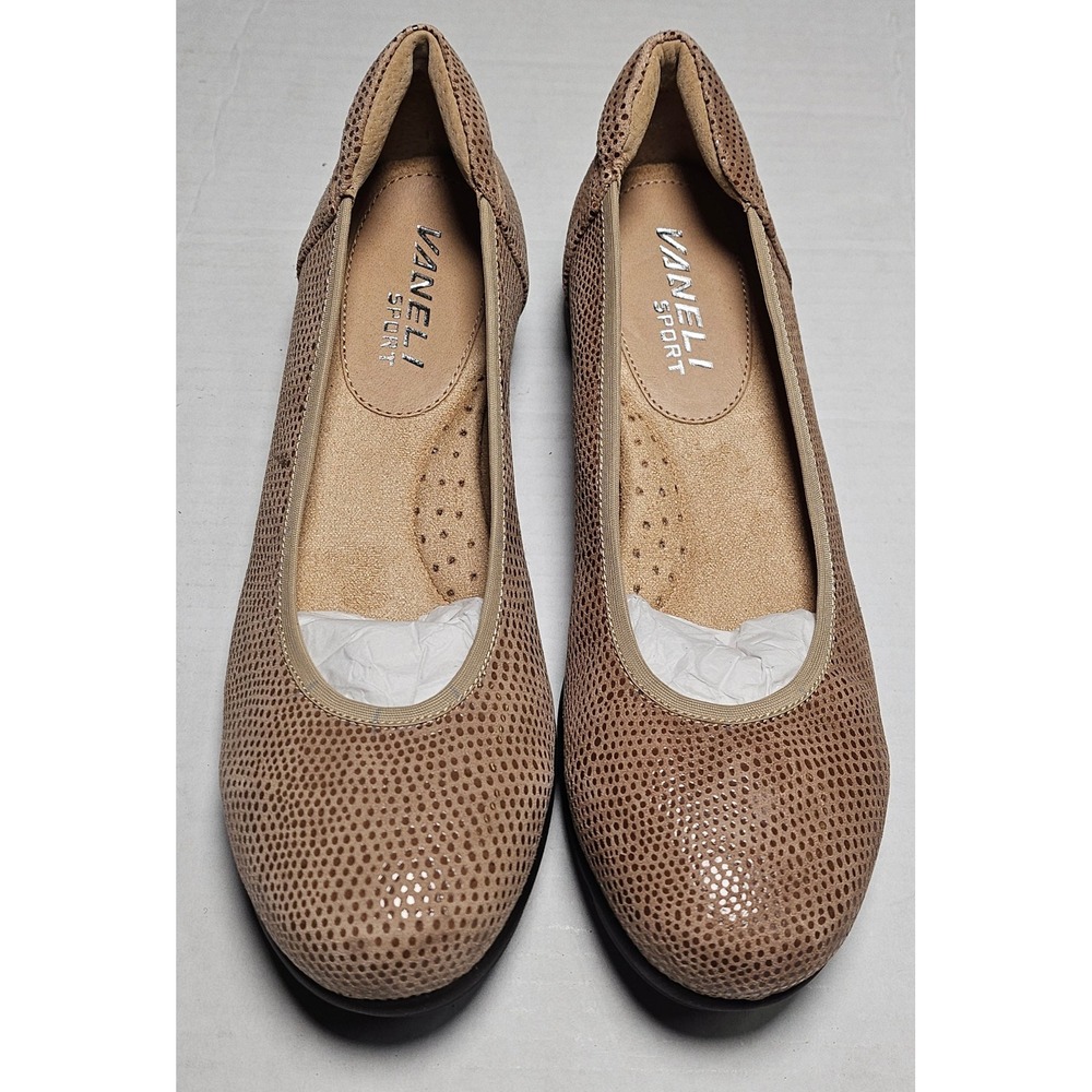 Vaneli Sport Donia Taupe‎ E Printed Leather Ballet Wedge Pumps Women's 6 M NEW